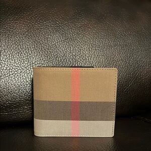 Burberry unisex check nova logo monogram canvas leather bifold wallet NEW